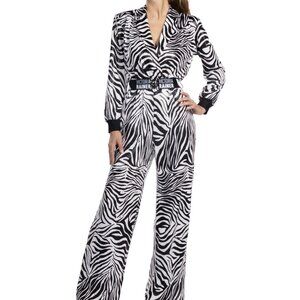 Zebra Print Long Sleeve Jumpsuit-Blazer – Black & White